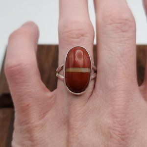 Size 7 925 Sterling Silver Beautiful Brown Stone With Line Ring